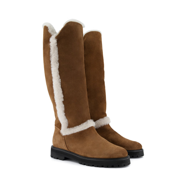 LAETIZIA mit Fell aussen Cognac Veloursleder