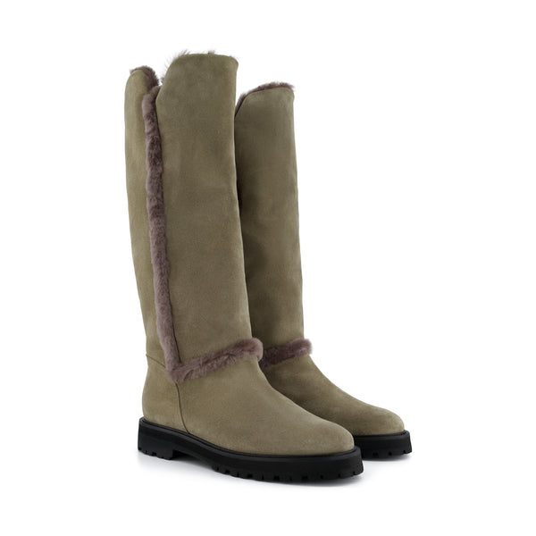 LAETIZIA mit Fell aussen Stein Veloursleder