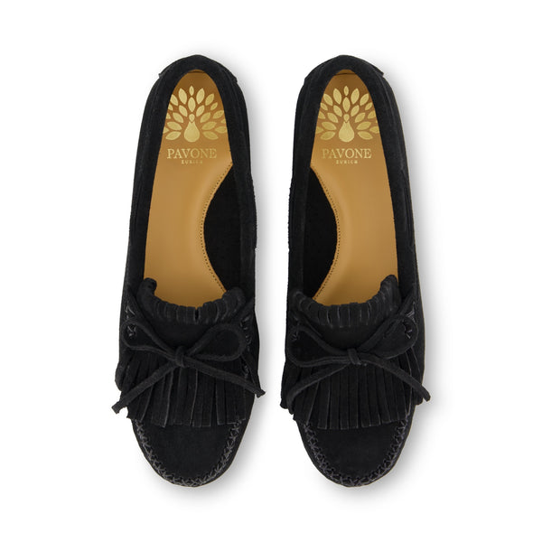 LOUISE Fransen Nero Veloursleder