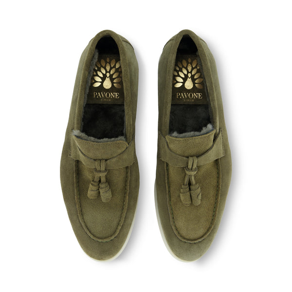CHARLOTTE  Khaki Velours Lammfell