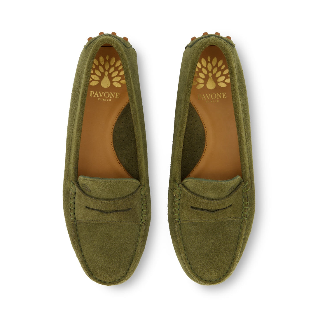 Khakifarbener CHLOÉ Velours-Loafer - natürlicher Look