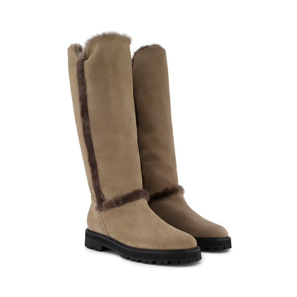 LAETIZIA mit Fell aussen Taupe Veloursleder