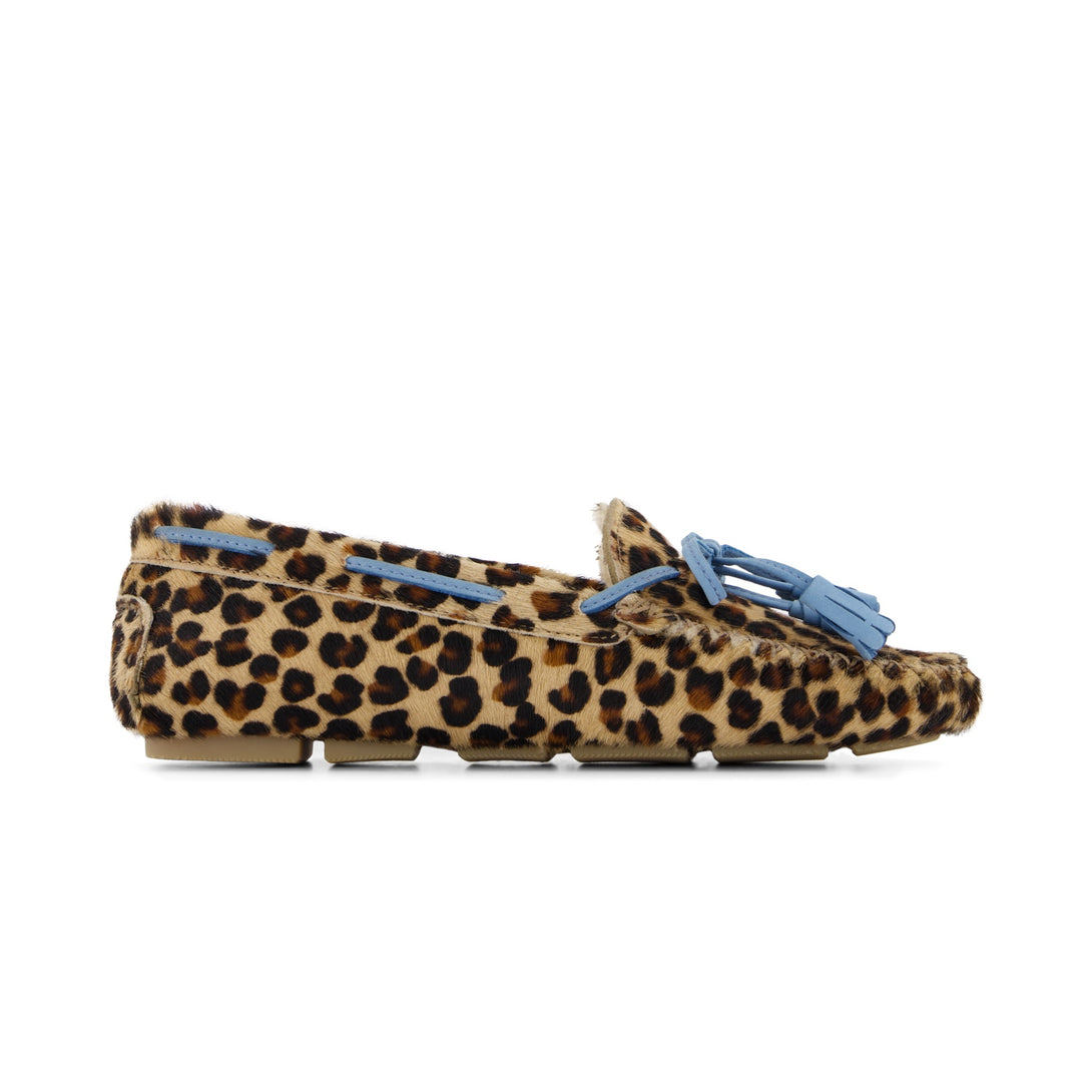 ELODIE Leo Damenschuhe mit hellblauen Quasten und Lammfell - kuscheliger Winter-Damenschuh