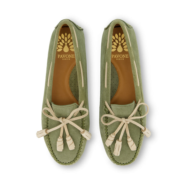 ELODIE Sage Velours Cream Tassel