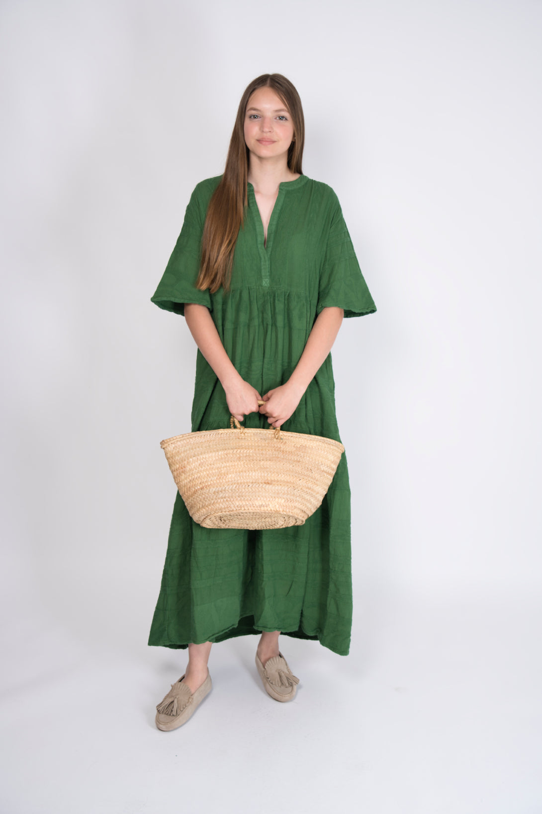 Pearl & Caviar Kleid Zakar in Grün – feminines Sommerkleid aus Baumwolle mit Zakar-Muster