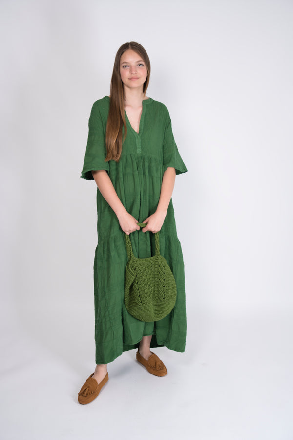 Pearl & Caviar Maxikleid Zakar in Grün – feminines Sommerkleid aus Baumwolle mit Zakar-Muster