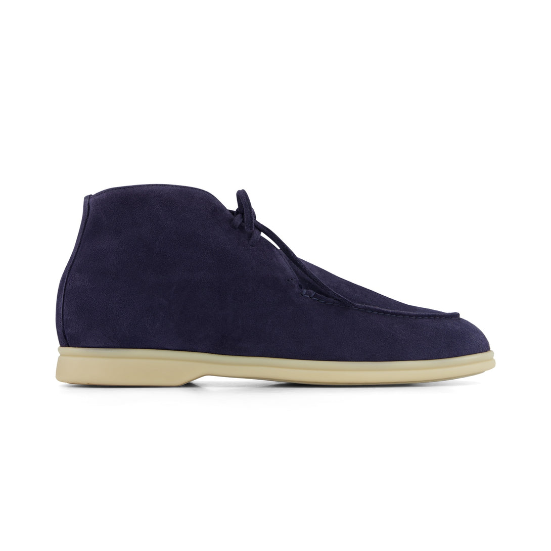 THEODOR Blau Suede Desert Boots - eleganter Herrenschuh mit blauen Lederschnürsenkeln